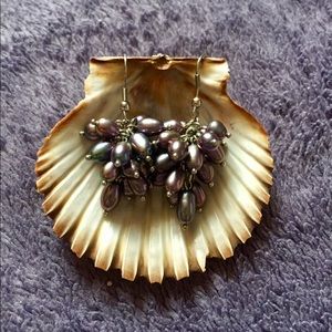 Tahitian Pearl, Sterling Silver, Cluster Earrings